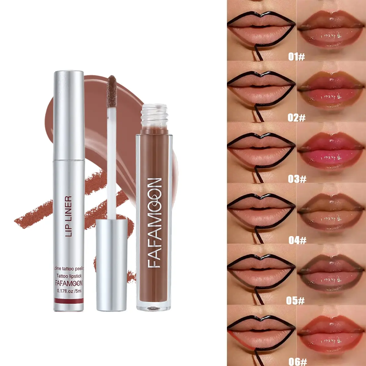 Peel-off Tattoo Lip Liner and Moisturizing Lip Gloss Kit, Liner Gloss Duo, 2 in 1 Long Wear Waterproof Transfer-Proof Lip Stain, Shiny High Glossy Lip Makeup Cosmetic Set Lip Product for Daily Use