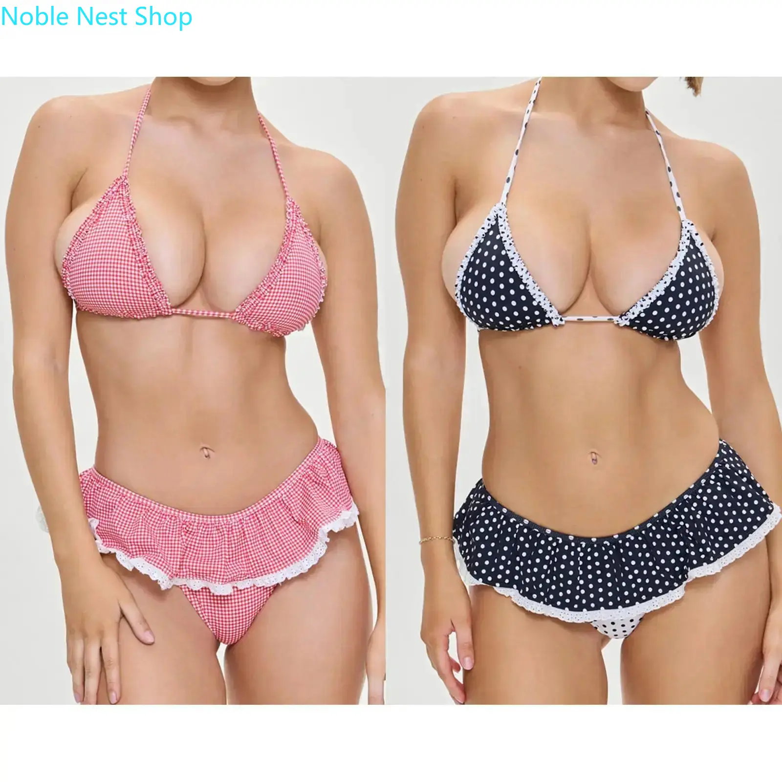 Sexy Halter Neck Bikini Set with Mini Skirt, Soft Stretchy High Cut 2 Piece Swimsuit for Beach Vacation