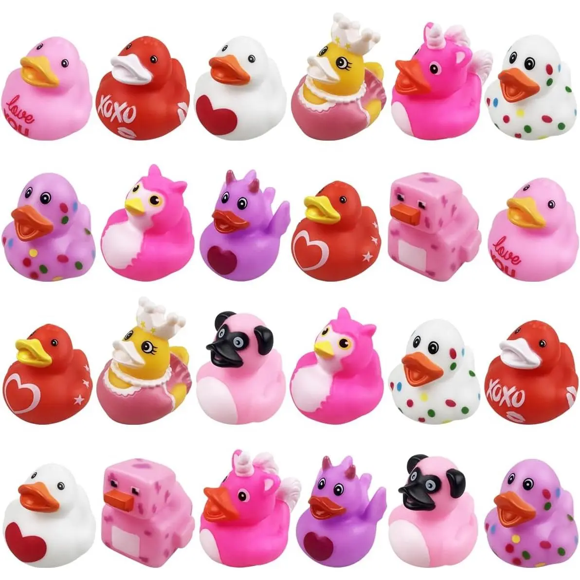 24-Pack Valentine Theme Rubber Ducks Bath Toys for Unisex Kids, Toddlers Size, Valentine’s Day Gifts, School Classroom Prizes, Party Favors, Kids Party Favors, New Model