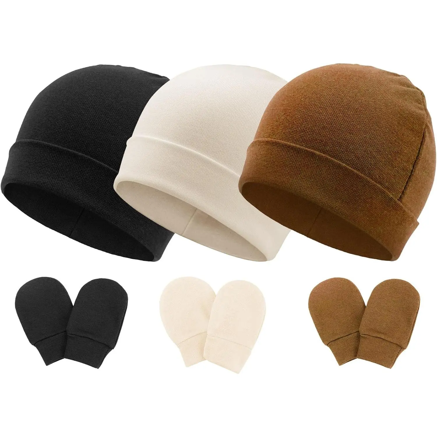 Newborn Girls Hats Baby Hat and Mittens Set Infant Caps Bow Hospital Beanie with No Scratch Mittens  Baby Boys Girls bonnets