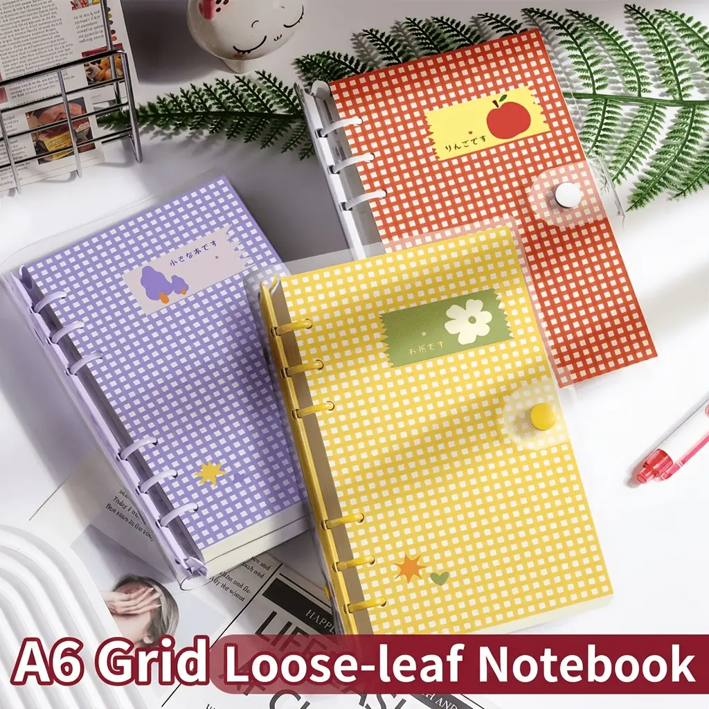 A6 Cute Grid Transparent PVC Loose Leaf Notebook, Detachable Loose Leaf Diary, 120 Pages with Thread/blank Paper, Large Capacity Design Without Sharp Edges, Soft Touch, Suitable for Middle and High School Students, Handmade Scrapbook, Cute Journal