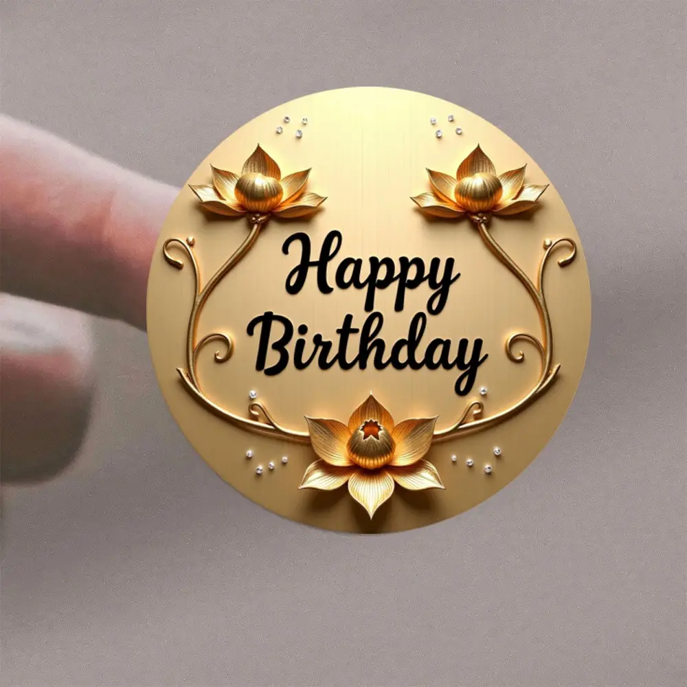 72 Round Lotus Birthday Stickers with 'happy Birthday' Text, Party Decoration Stickers, Perfect for Celebrations
