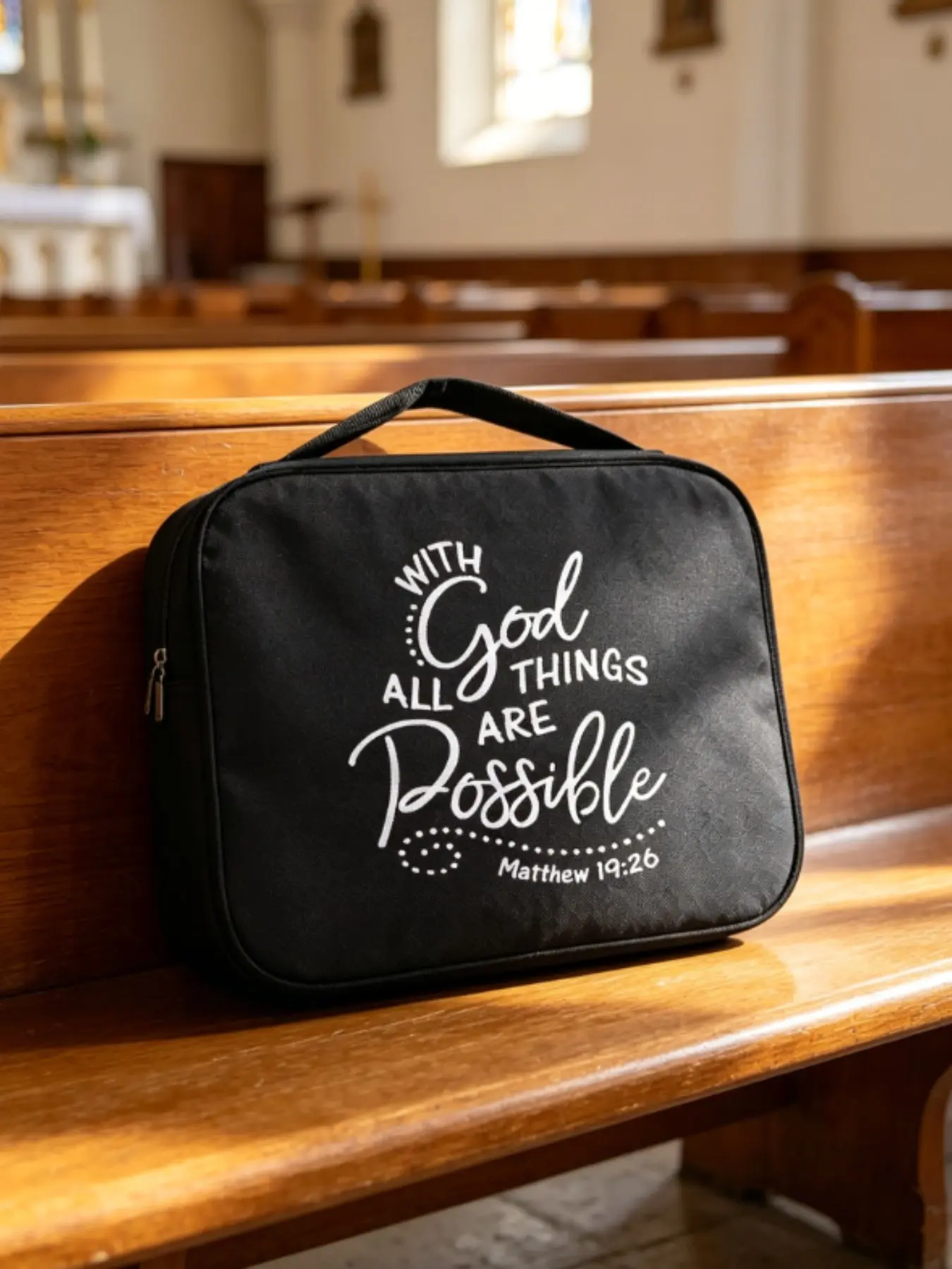 Inspiring Bible Bag with Prayer Quotes, Durable Polyester Hobo Bag, Multiple Pockets for Phone and Essentials, Portable Design for Adult Bible Study