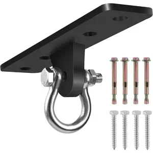 Heavy Bag Hangers Brackets, Heavy Duty Swing Hangers, Swing Set Accessorie for Indoor Outdoor Playground, with 4 Wood Screws and 4 Expansion Bolts (Black, 4 Holes Ceiling Anchor)