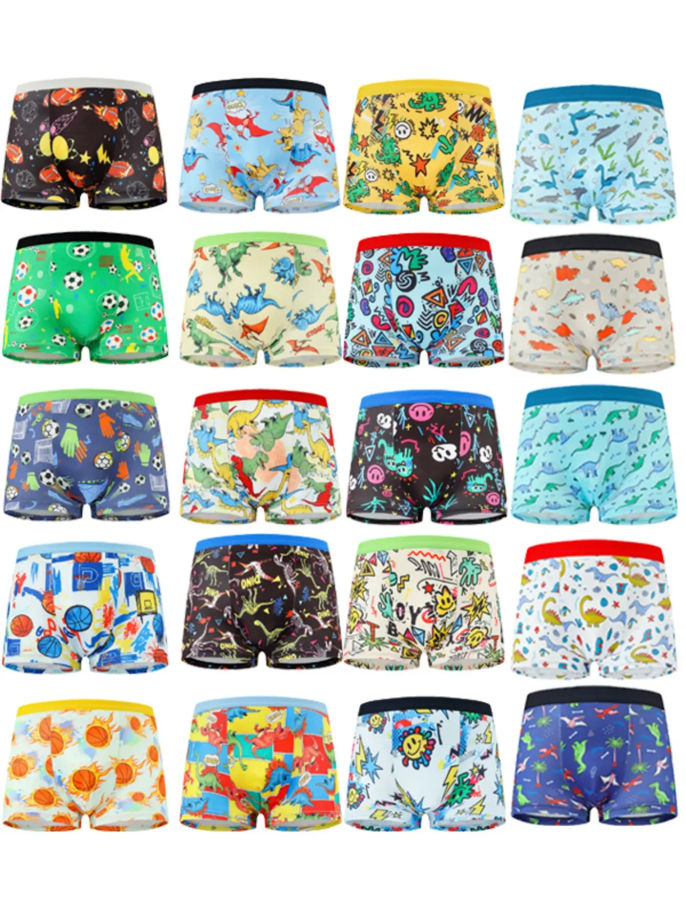 Comfortable Boys' Underwear Set of 20, Fashionable All-Over Print, Soft Fabric, Slim-Fit, Perfect for Daily Wear, All Seasons