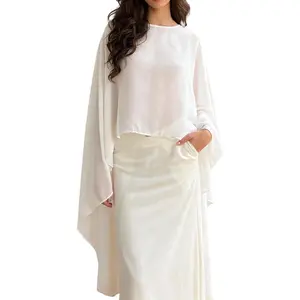 Women Chiffon Long Cape High Low Flowy Poncho Sheer Mesh Shawl and Wraps Capelets Bridal Wedding Evening