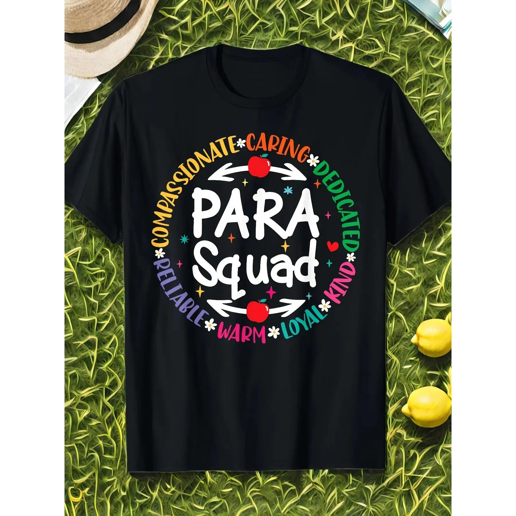 para Educator Teacher Sped Ed Paraprofessional T Shirt 100% Casual Round Neck, Short Sleeve Vibrant Multi Color Lettering & Floral Design Machine Washable All Season Comfort Fit for Spe