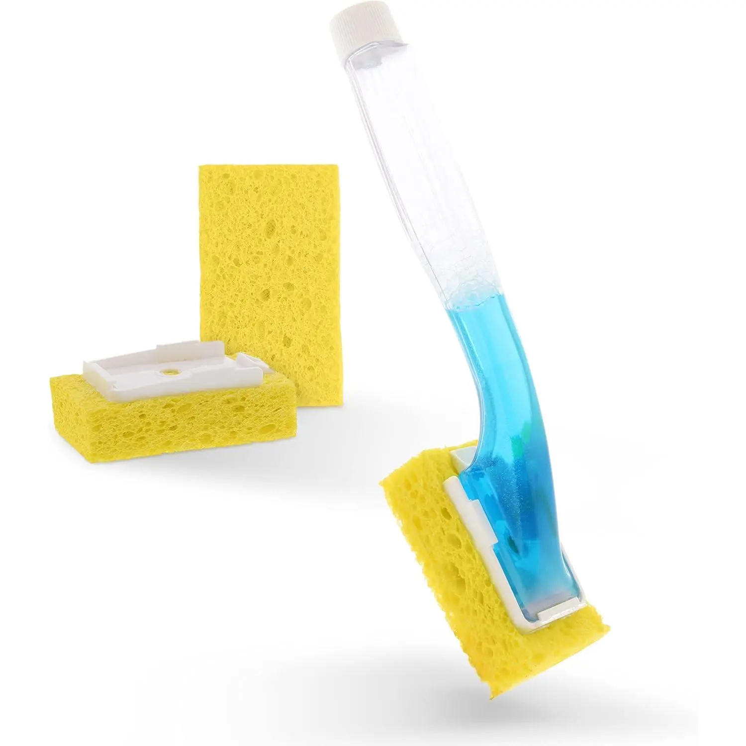 Dish Sponge w/ Soap Dispenser Handle & 2 Refill Sponges - Fillable Dish Wand for Quick, Convenient Cleaning - Easy to Refill - Built-In Scrubber for Dishes & Pans