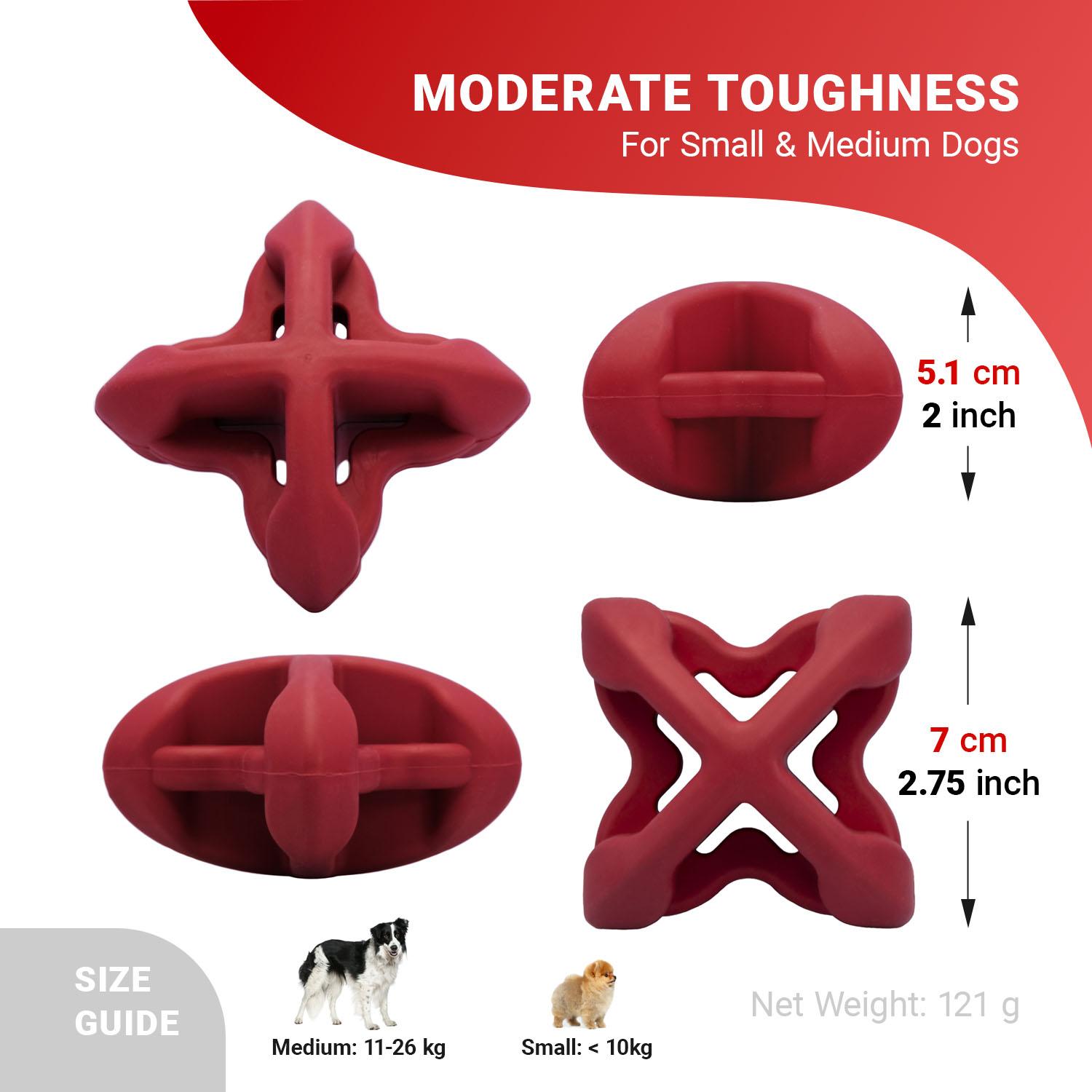 PetDreamHouse Chewtastic Geometrics GEO-ASTROROLLY Red Natural Rubber Dog Toy - Moderate Toughness Interactive Lick, Chew & Play Toy for Small & Medium Dogs