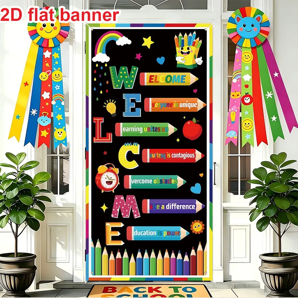 Welcome Back School Door Banner, Durable Polyester Material, Easy to Hang, Party Supplies, Classroom Decor, Decoration Banners, First Day of Class