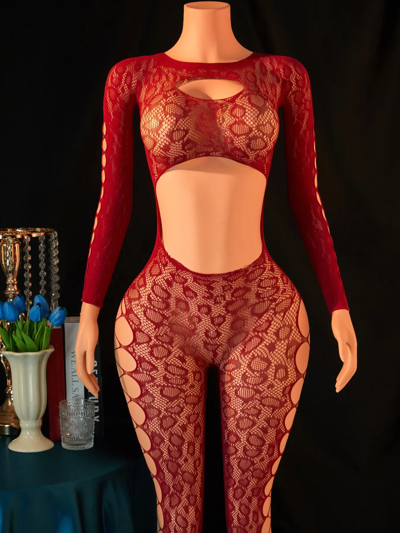 Women's Sexy Leopard Print Cutout Jumpsuit, Tight Sheer Mesh Fishnet Lingerie, Perfect for Romantic Nights, All Seasons Fitted Style