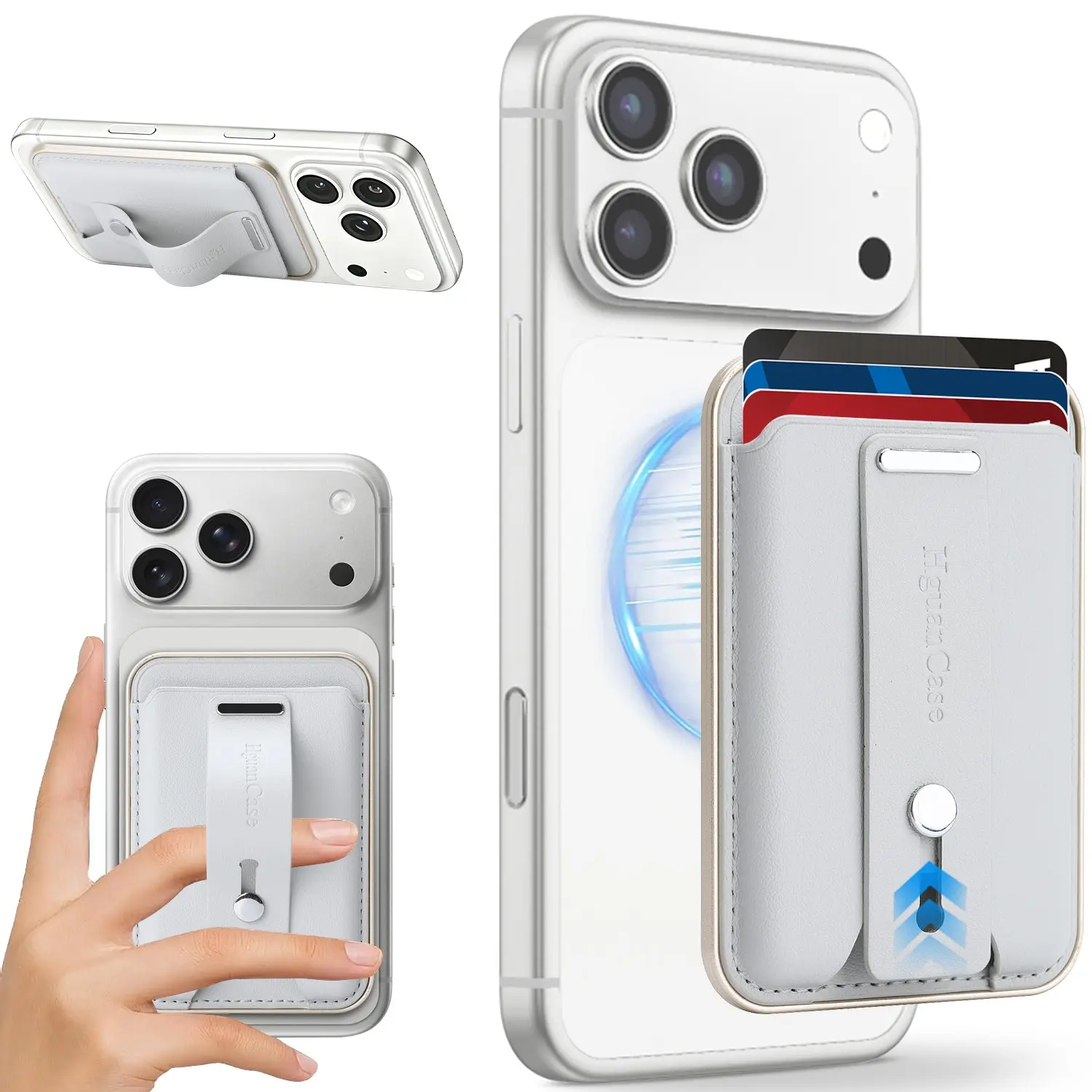 Universal Magsafe Magnetic Card Holder Stand, Premium Leather Phone Case, Insertable Card Wallet, Hand Strap Design, Advanced Card Organizer
