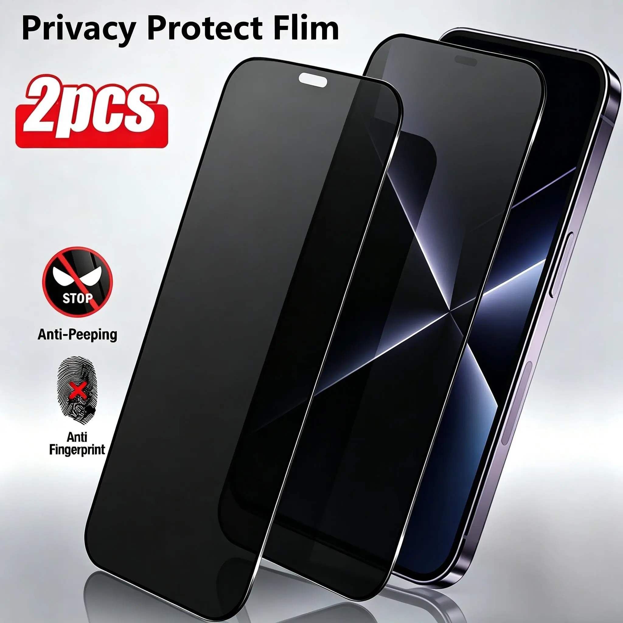 2pcs Screen Protector with -Screen Privacy Film, Suitable for Apple iPhone 17 16 15 Plus 14 13 12 11 Pro Max, Phone Screen Protector , 9H Hardness Tempered Glass, Drop-Resistant and Scratch-Resistant, Protects Privacy and Prevents Peeping