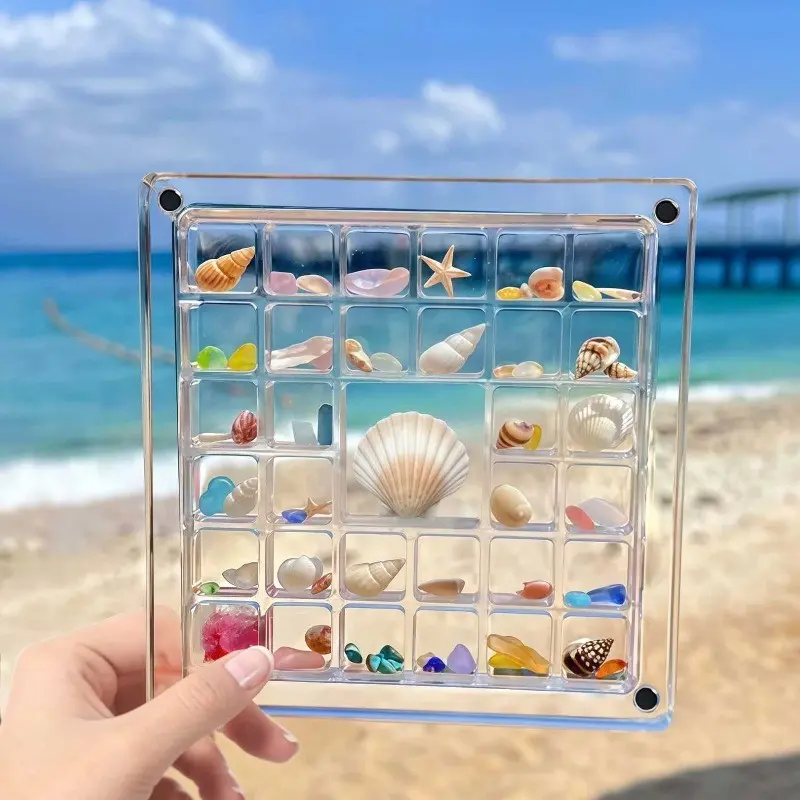Beach Treasure Display Box, Transparent Acrylic Divider Storage Box, Ideal for Seashells, Colorful Sea Glass Collection, Organize Your Beach Finds, Clear Acrylic Box