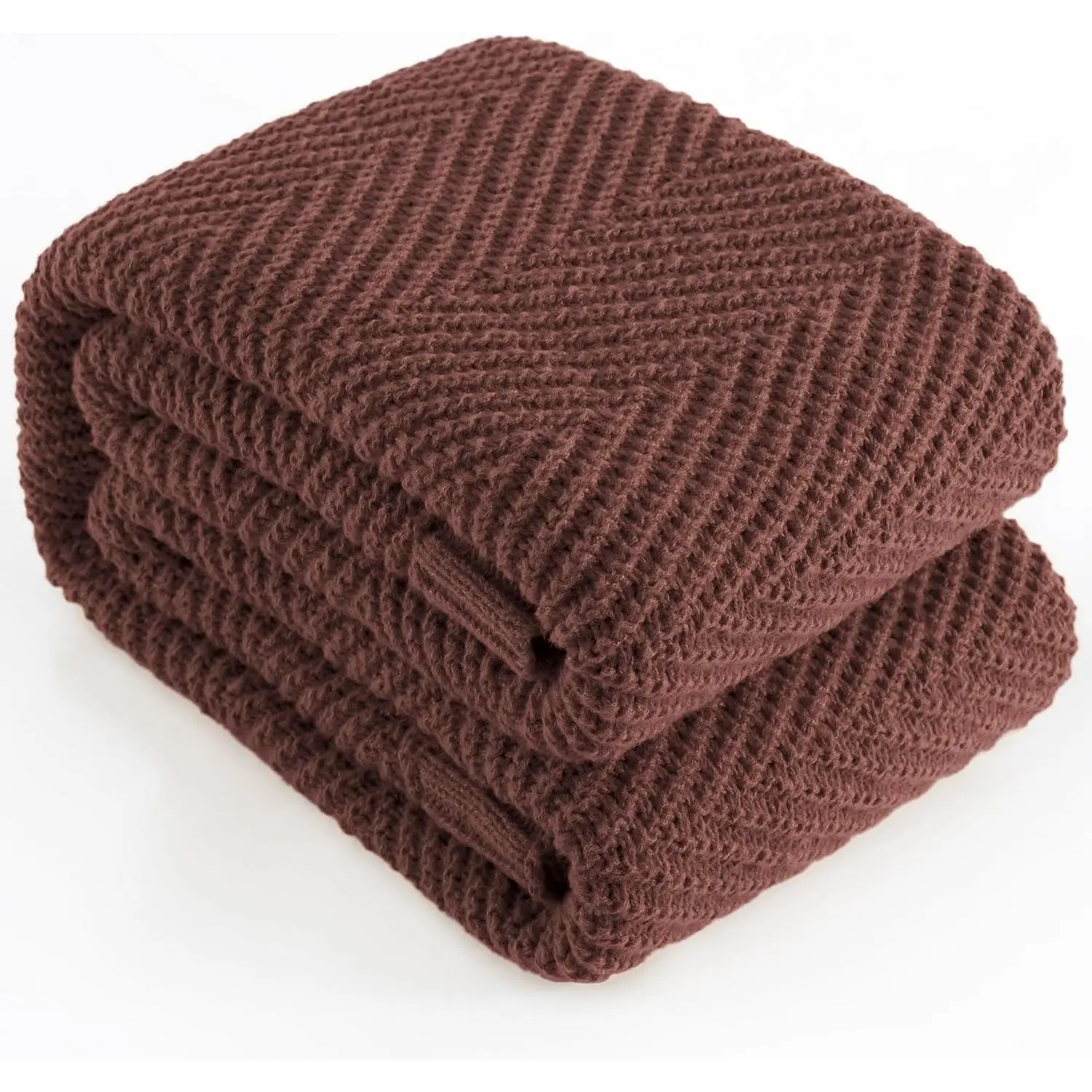 Knitted Throw Blanket 50"X60", Brown Knit Throws for Bed, Super Soft Boho Chevron Blankets for Couch Sofa Chair Room Decor, Textured Decorative  Cozy Lightweight