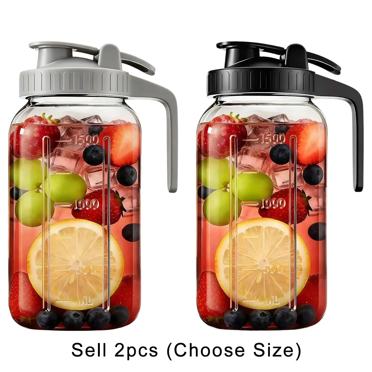 2 Pack Mason Jar Pitcher, Glass Pitcher with Airtight Lid, Perfect for Iced Tae, Cold Brew, Breastmilk, Mason Jar with Pour Spout Lid Flip-Cap & Handle，2 Size Available