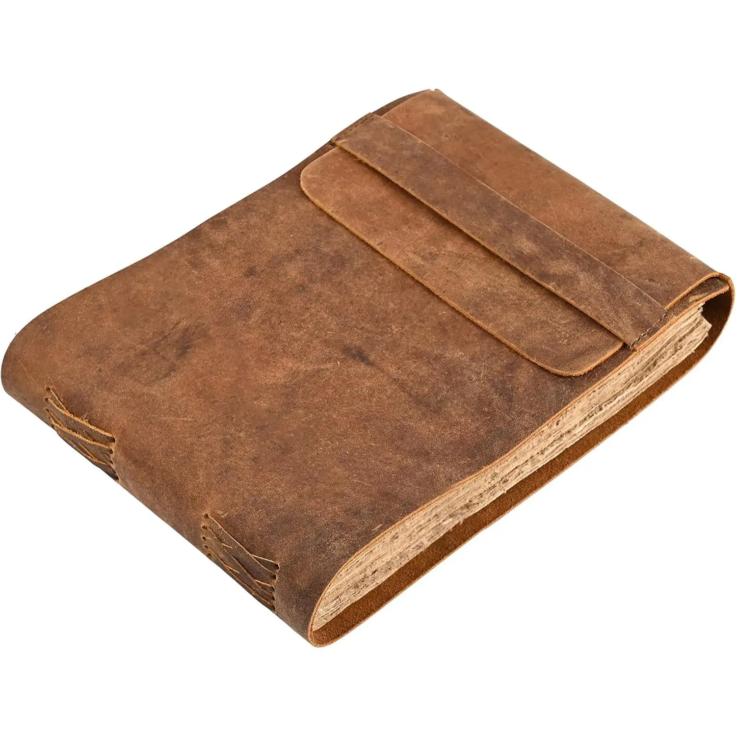 Genuine Buffalo Leather Writing & Drawing Journal - 7x10 Inches Brown Antique Bound Rustic Notebook, Unlined Antique Paper, Office Stationery for Daily Use & Travel