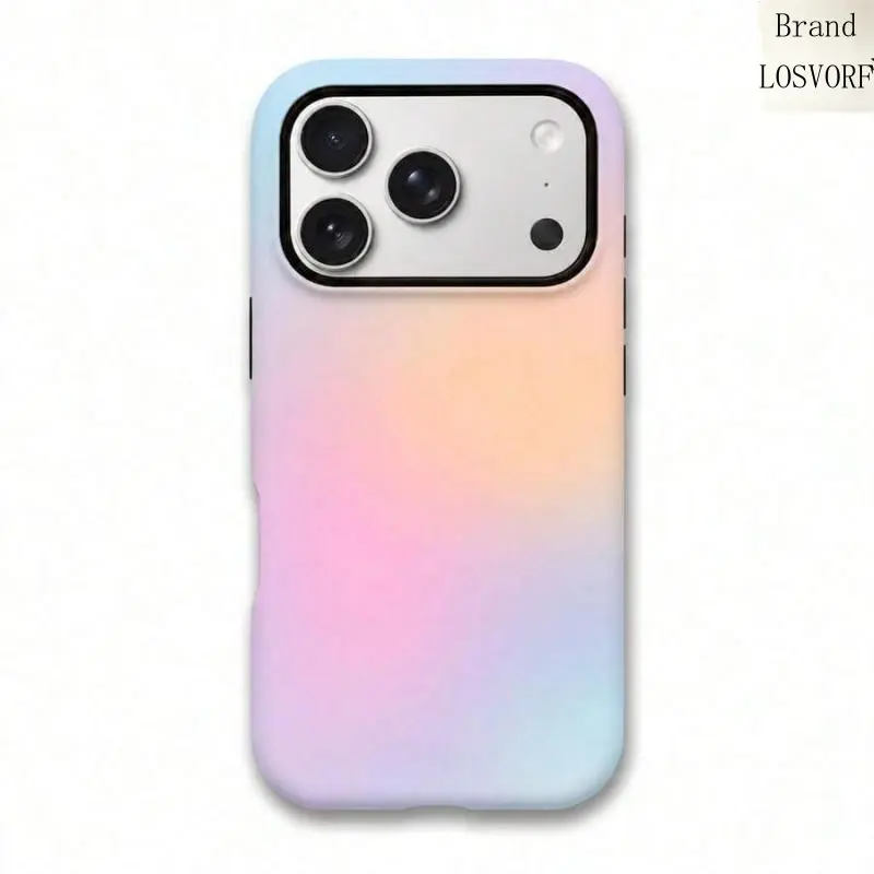 2-in-1 Matte Pastel Rainbow Gradient Aura MagSafe-Compatible Phone Case - Baby Blue, Peach Pink, Lavender Multi-Ombre Tone, Slim Shockproof Hard TPU Hybrid, Customizable for iPhone 17-11 Pro Max Plus, Samsung Galaxy S26-S23 Mobile Accessories