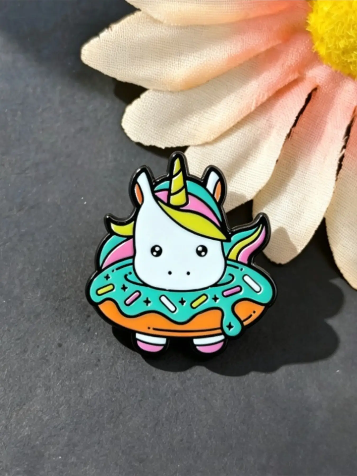 Cute Unicorn Donut Enamel Pin, Cartoon Rainbow Unicorn Animal Sweet Food Lapel Badge for Backpack Clothes, Kawaii Jewelry Gift for Girls