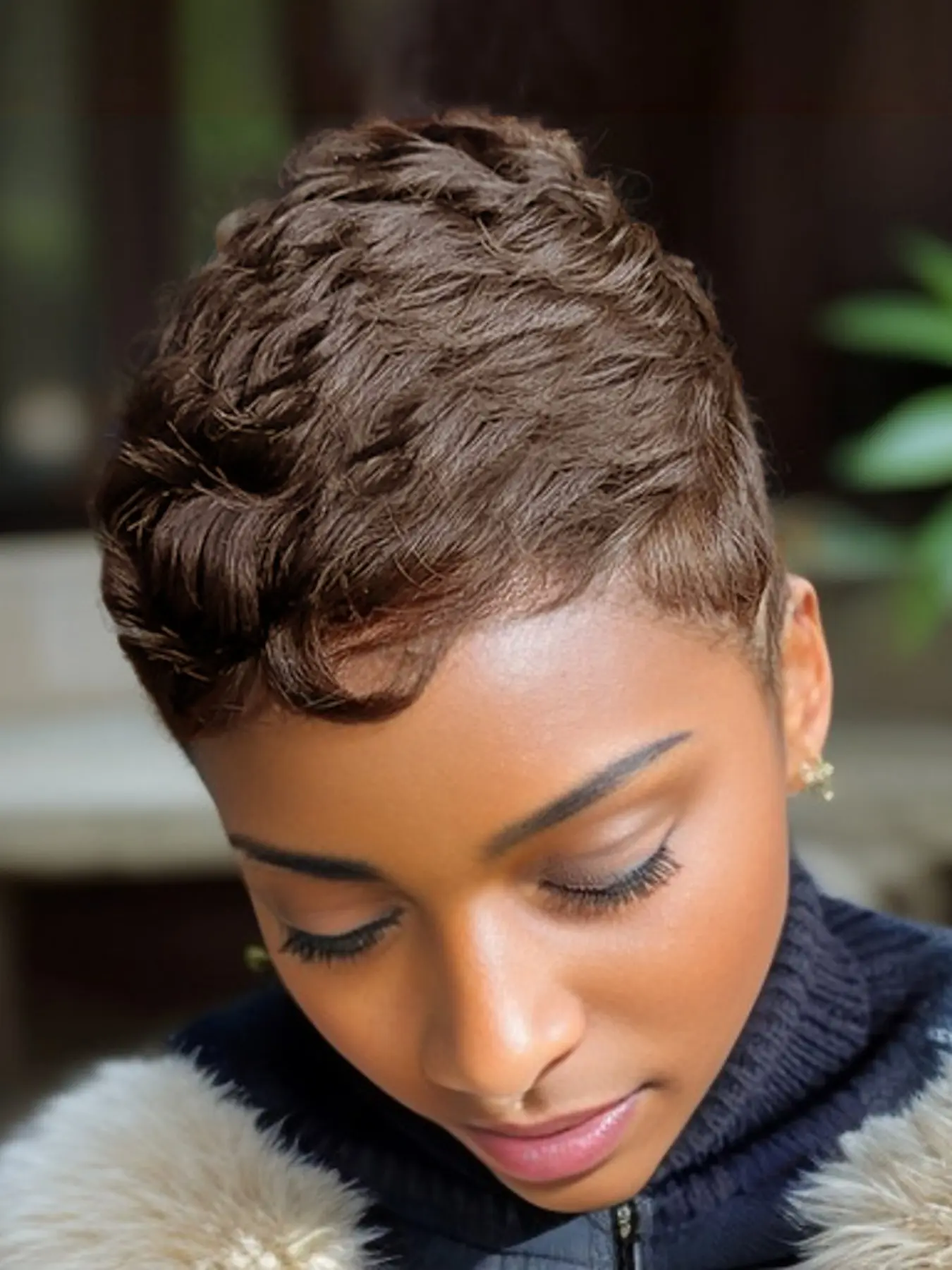 Pixie Cut Human Hair Wigs 4# Natural Brown Full Machine Made Wig Daily Party Wigs For Women Fit Wig