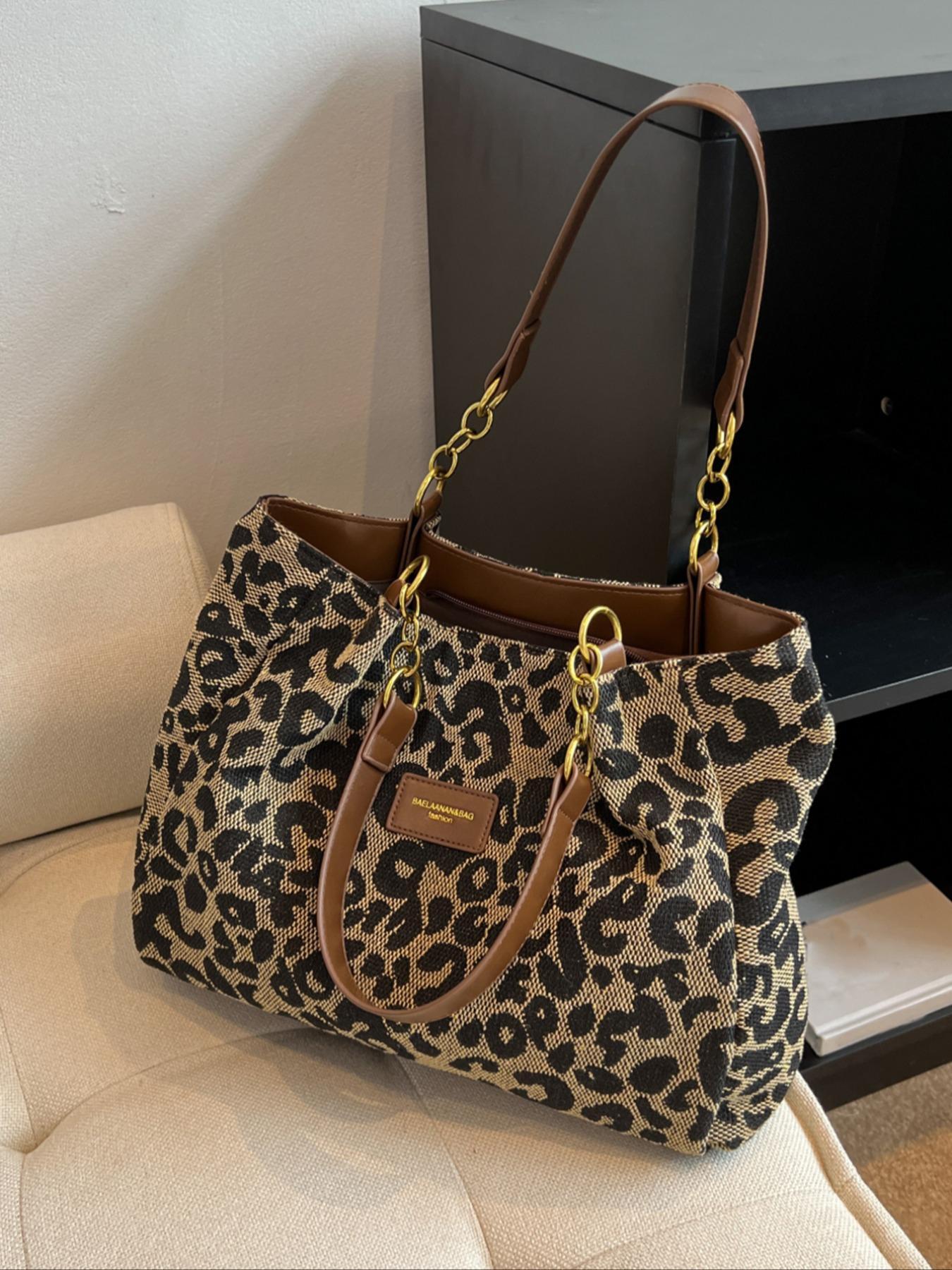 Women's Random Leopard Print Casual Shoulder Bag, Style Large Capacity Tote Bag for Work & Daily Used, Personalized Trendy All-match Underarm Bag
