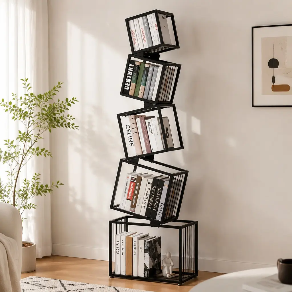ARCH 5-Tier Metal Geometric Bookshelf - Modern Narrow 66.9in Tall Black Iron Open Bookcase, Space-Saving Iron/MDF Home Office Furniture Organizer for Living Room, Bedroom, with Anti-Tip Kit, Books