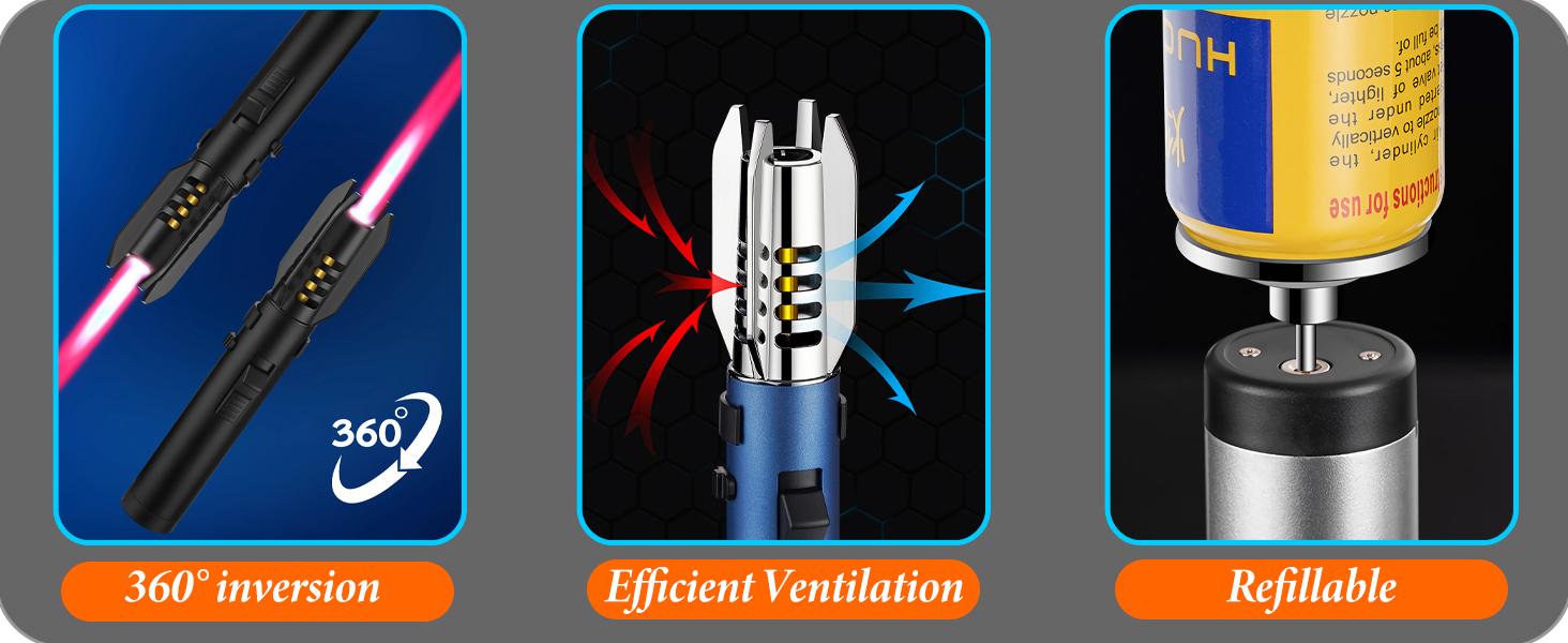 Large Torch Lighter, Windproof Butane Lighters with Flame Adjustable, Refillable, Jet Flame, Flame Switch Lock, Cool Lighter for Men.(Gas Not Include)