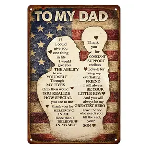 Metal Wall Plaque 8"×12" - Lightweight Hollow Aluminium Sign, Son-to-Dad Thank You Quote, USA Flag Silhouette, Vintage Home Decor, Father's Day Dad Birthday Gift