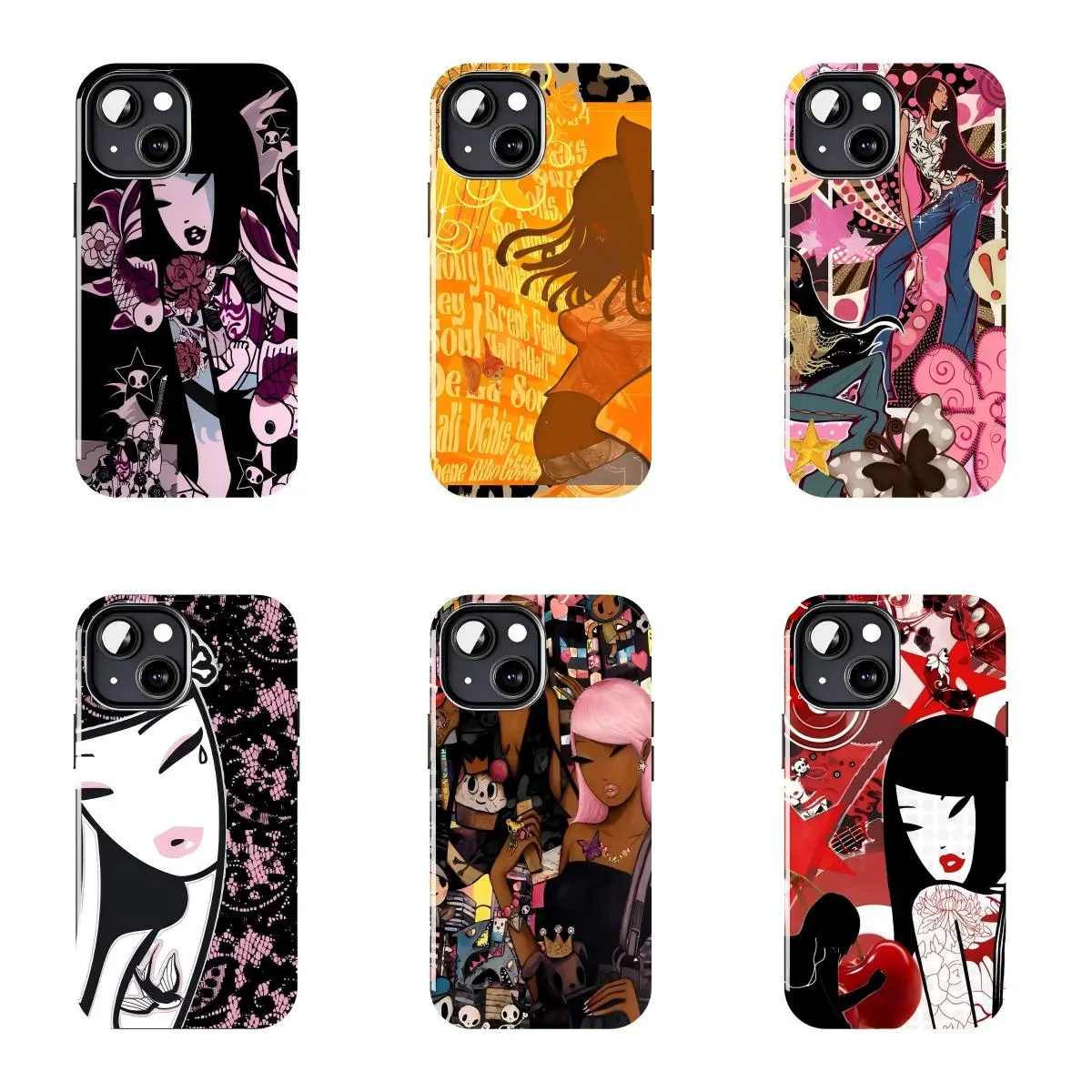 Y2K Dark Barbie Pink American Street-Style "Hot Girl" Aesthetic Phone Case Anime Art Glossy 2-In-1 Protective Phone Case For iPhone 17-11 (Pro Max, Pro Plus) & Samsung S26-23 Drop-Resistant Safety Case