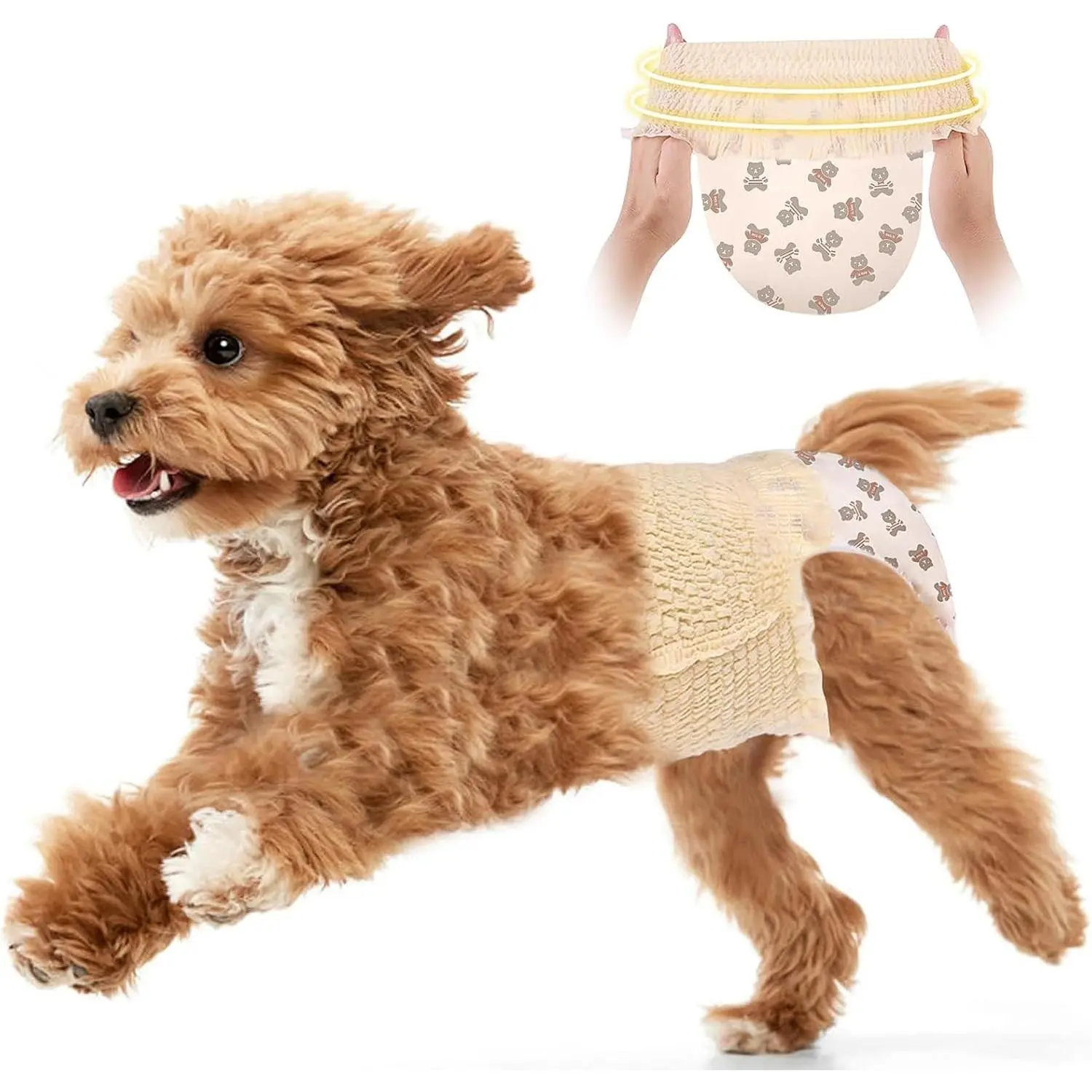 Disposable Female Dog Diapers (10PCS, Size S) - Super Absorbent, Leak-Proof Pull-Up Puppy Wraps with Stretch Fabric, Stretchy Waist for Dogs in Heat Period, Puppy Print Design