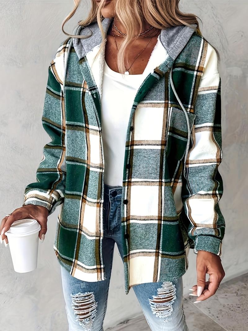 Women's Retro Plaid Jacket All-Season Layering Machine Washable Non-Stretch Coat for Everyday & Formal Outfits Elegant Women's Outerwear Versatile Layering Piece Grey Long Sleeve Tops