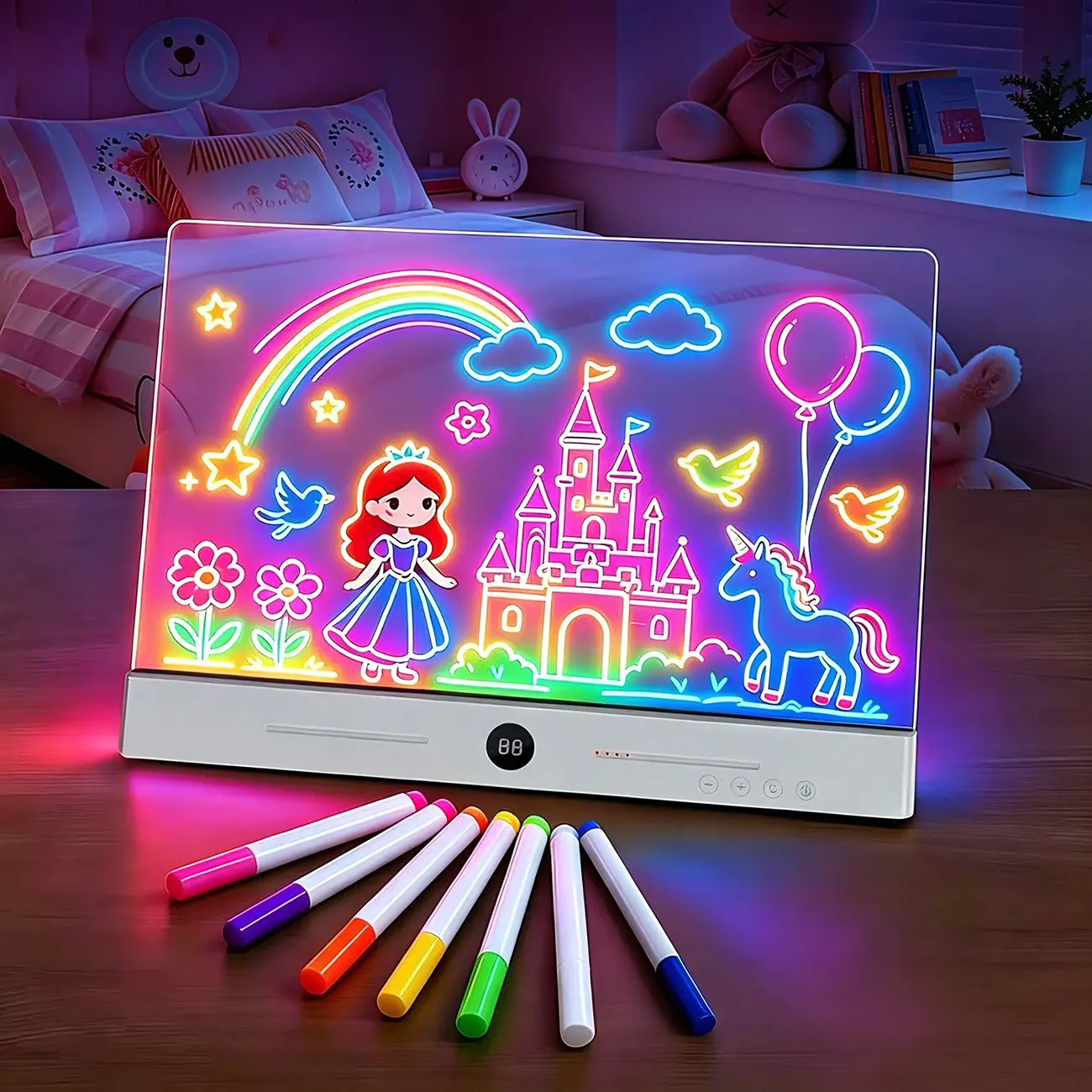Rechargeable Drawing Board, Bedside Lamp, Reading Light, Erasable Glow Sketch Pad, Adjustable Brightness and Timer, Includes Art Supplies, Holiday Gift