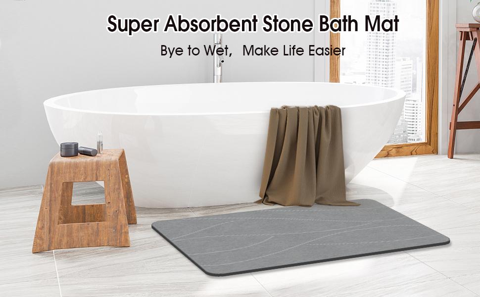 Stone Bath Mat Diatomaceous Earth Shower Mat Non-Slip Super Absorbent Diatomite Stone Bath Mats for Bathroom Floor Quick Drying Natural Easy to Clean