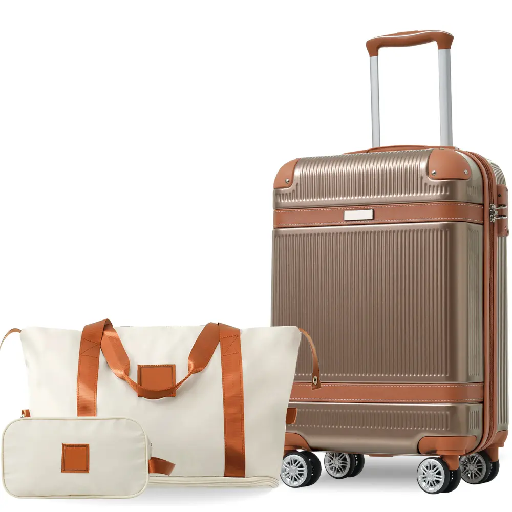 Copper Color Vertical Stripe 3-Piece Hardshell Luggage Set - 20 in Carry-On Spinner Wheel Suitcase with TSA Lock, 3-Level Handle Fit, Trolley Sleeve Link, Expandable Design, Lightweight Durable ABS, TSA Approved Items for Travel & Work, 3Level Handle Fit