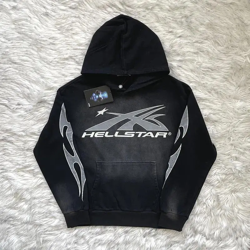 Hellstar Hoodie, Y2K Streetwear Graphic Pullover Hoodie, Heavyweight Cotton Oversized Hoodie, Gothic Futuristic Print Sweatshirt, Casual Hip Hop Style Top For Men And Women