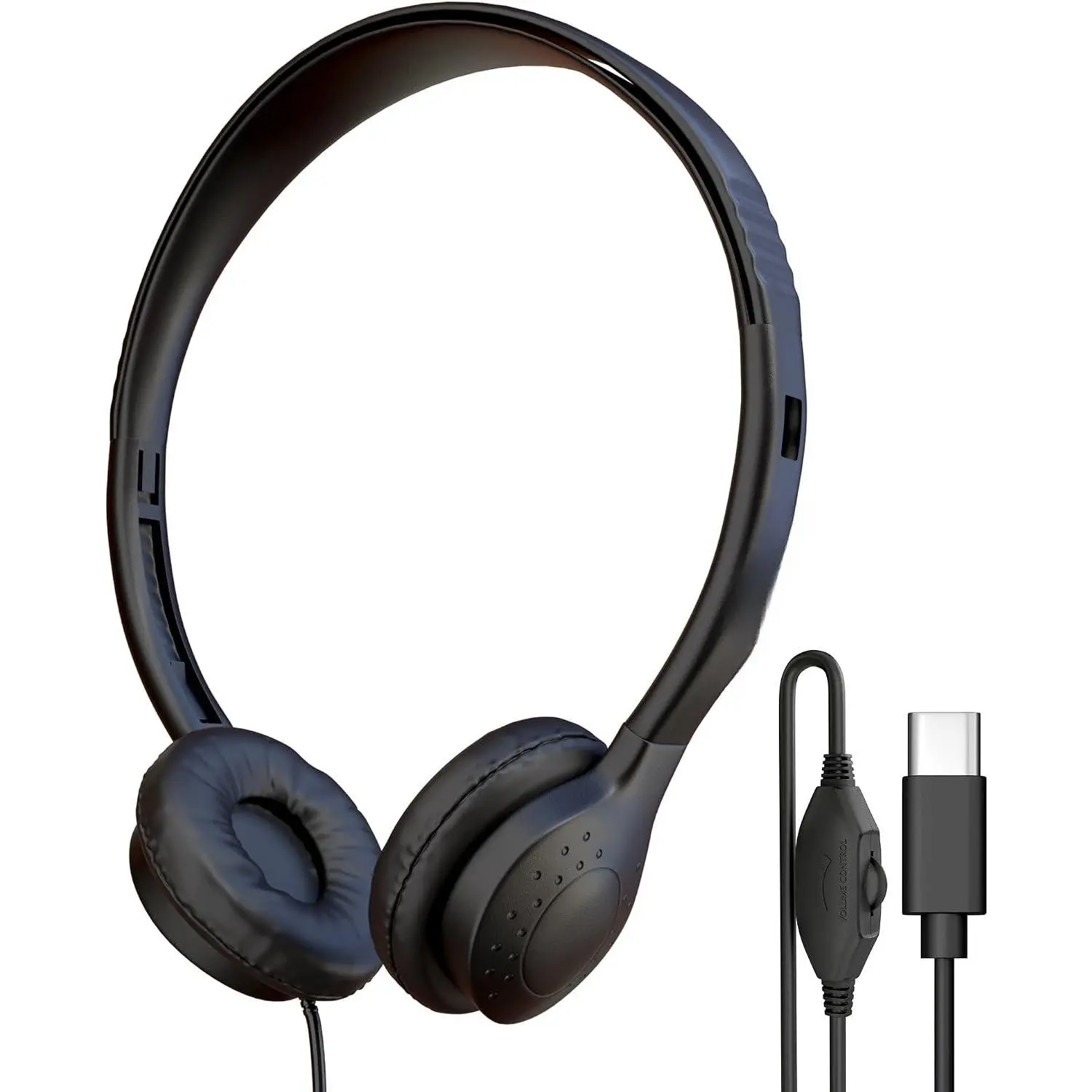 1 Pack Wired Headphones, Leather, USB-C, -Ear, Volume Control, Compatible with Phone, Tablet, Laptop, PC for School, Class, Meeting, Conference, Test, Black
