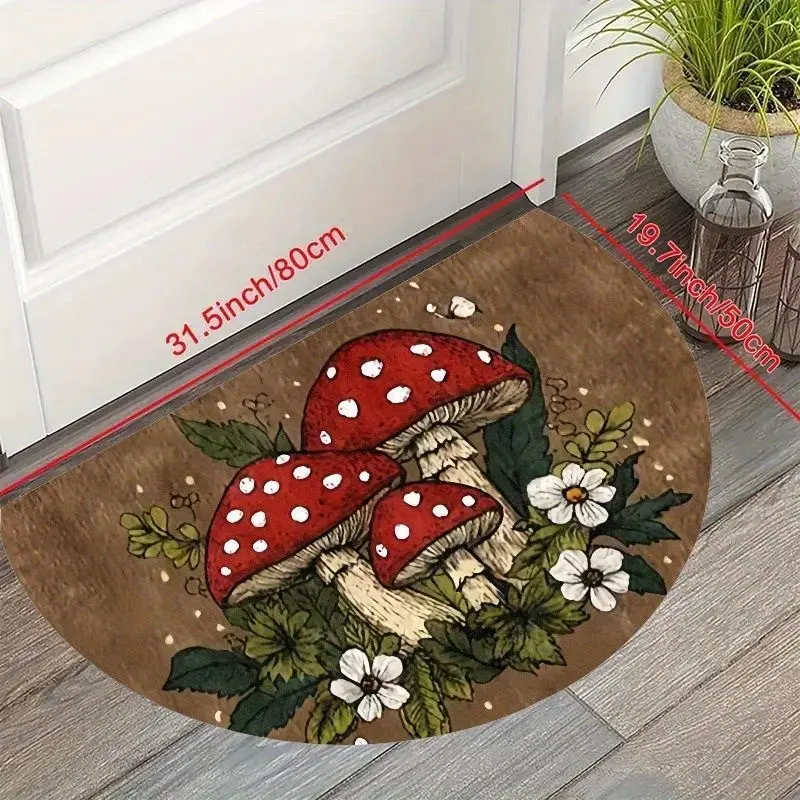 Colorful Mushroom Half Circle Print Decorative Rug, Luxury Non-Slip Plush Welcome Mat, Easy to Clean Large Area Carpet for Living Room Bedroom