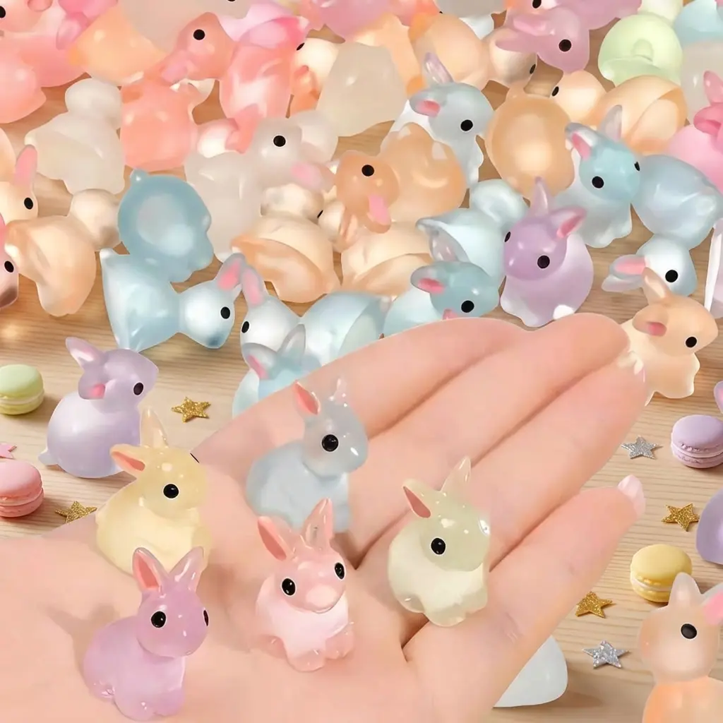 20pcs Mini Rabbit Figurines, Cute Animal Design, Decorative Figurines, Animal Decorations, Used for Fairy Garden, Easter Cake Decoration, and Egg Filling Party Supplies, Desktop Decoration, Random Colors, Easter Bunny