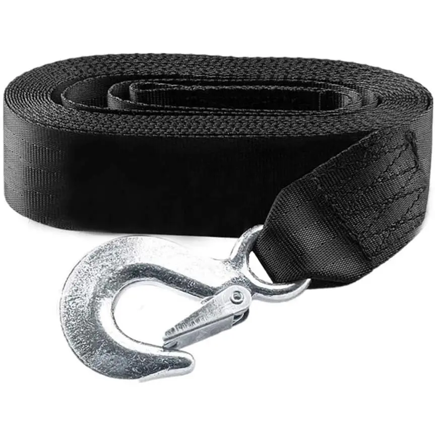 Heavy Duty Polyester Replacement Winch Strap - 2x20ft, 10000 lbs Capacity, Drop Forged-Heat Treated Safety Hook, Industrial-Grade Classic Woven Pattern - for Pickup Trucks, Off-Road Vehicles Winching & Towing