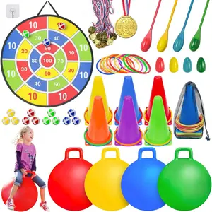 Carnival Games Combo Set Outdoor Activities, Field Day Lawn Yard Family Reunion Fall Festival Games Hopper Balls Dart Board for Kids Ring Toss Egg and Spoon for Kids Birthday Party