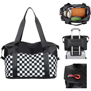 Checkered Travel Bag - Women's Carry- for Airplane Seat Storage, Men's Business Briefcase, Versatile Gym Bag With Separate Compartments for Wet and Dry Items