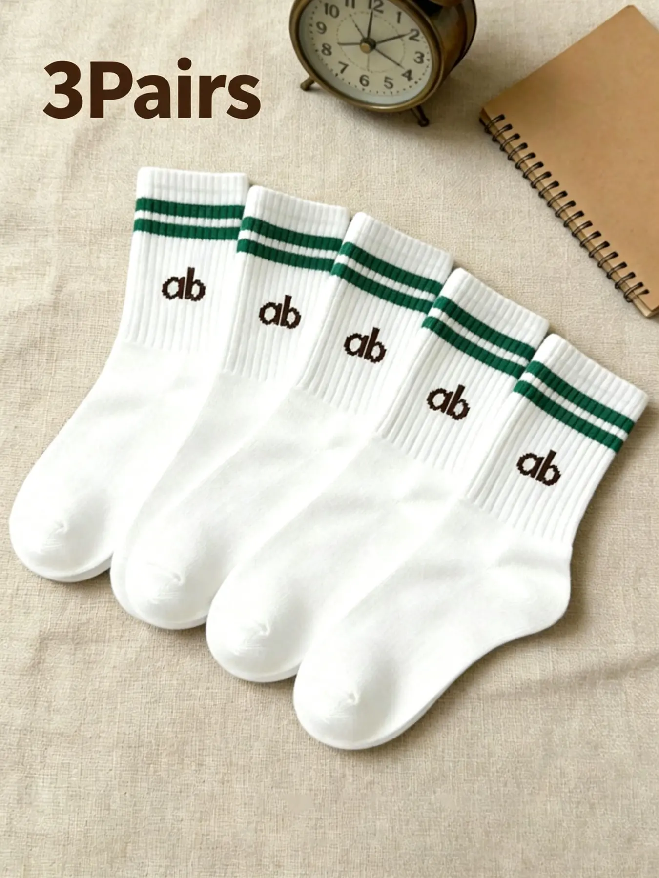Women's Ab Letter Print Striped Mid-Calf Socks, Breathable Comfort Sport Casual Socks, Vintage College Style, Daily Wear, Travel, Commute, Campus