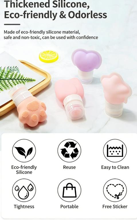 Travel Silicone Refillable Bottles, Portable Leak-Proof Containers for Shampoo, Conditioner and Body Wash