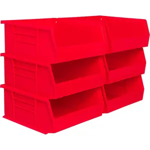 30235 AkroBins Plastic Storage Bins, Space-Saving Stackable Bins for Garage, Pantry, Craft Organization, 11" x 11" x 5", Red, 6-Pack