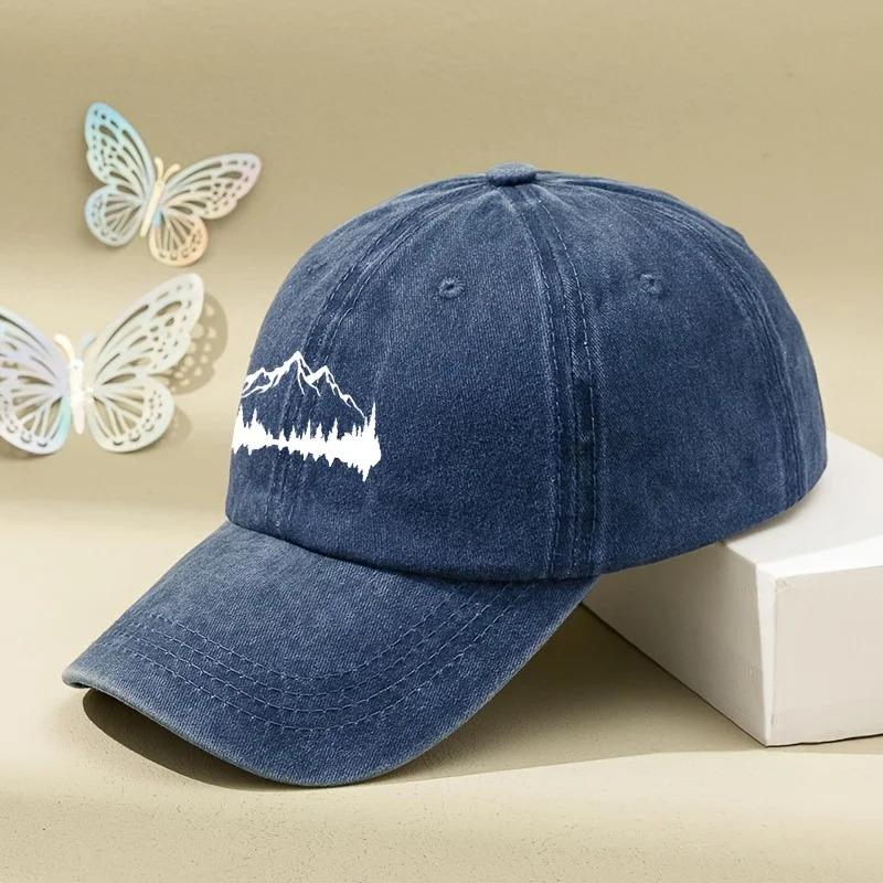 Adjustable buckle baseball cap with forest print, curved brim, outdoor casual duckbill cap, adjustable for sun protection