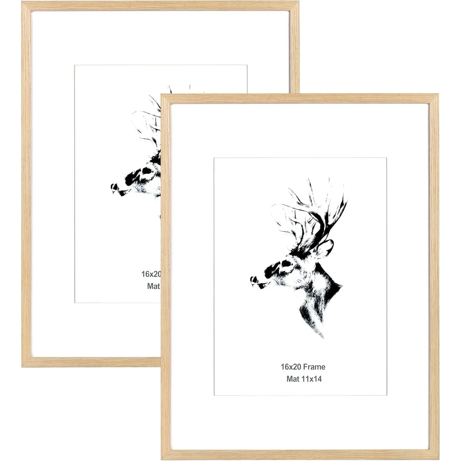 16x20 Picture Frame Matted to 11x14 Set of 2, Natural Solid Oak Wood Frame for Photos, Posters & Art Prints, Horizontal and Vertical Wall Mount (2 pack, Oak)