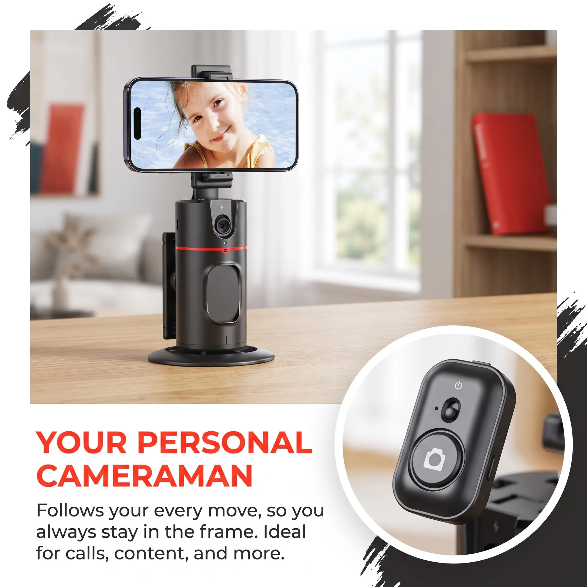 360 ° facial tracking gimbal, mobile phone stabilizer, tripod AI, automatic locking of shooting objects, gesture control+wireless remote control, no need to download applications, rechargeable motor drive, lightweight and portable, designed specifically