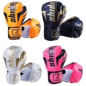 Multi Color Logo Print Boxing Gloves, Adjustable Wrist Strap PU Leather Sparring Kickboxing Training Mitts