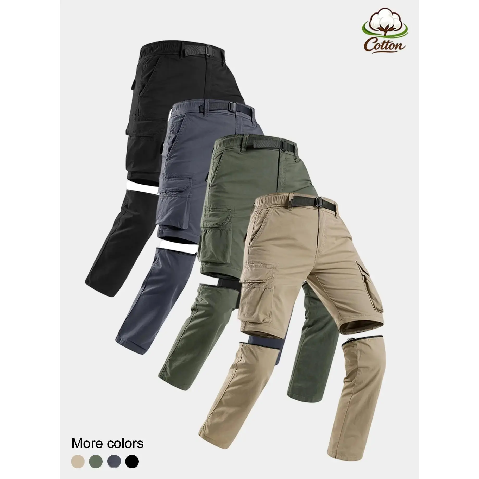 Outdoor Hiking Convertible Zip-Off Cargo Pants, Equipped Adjustable Webbing Belt, Detachable Two-Part Relaxed Fit, Multi Cargo Pockets Wear Resist Travel Pants