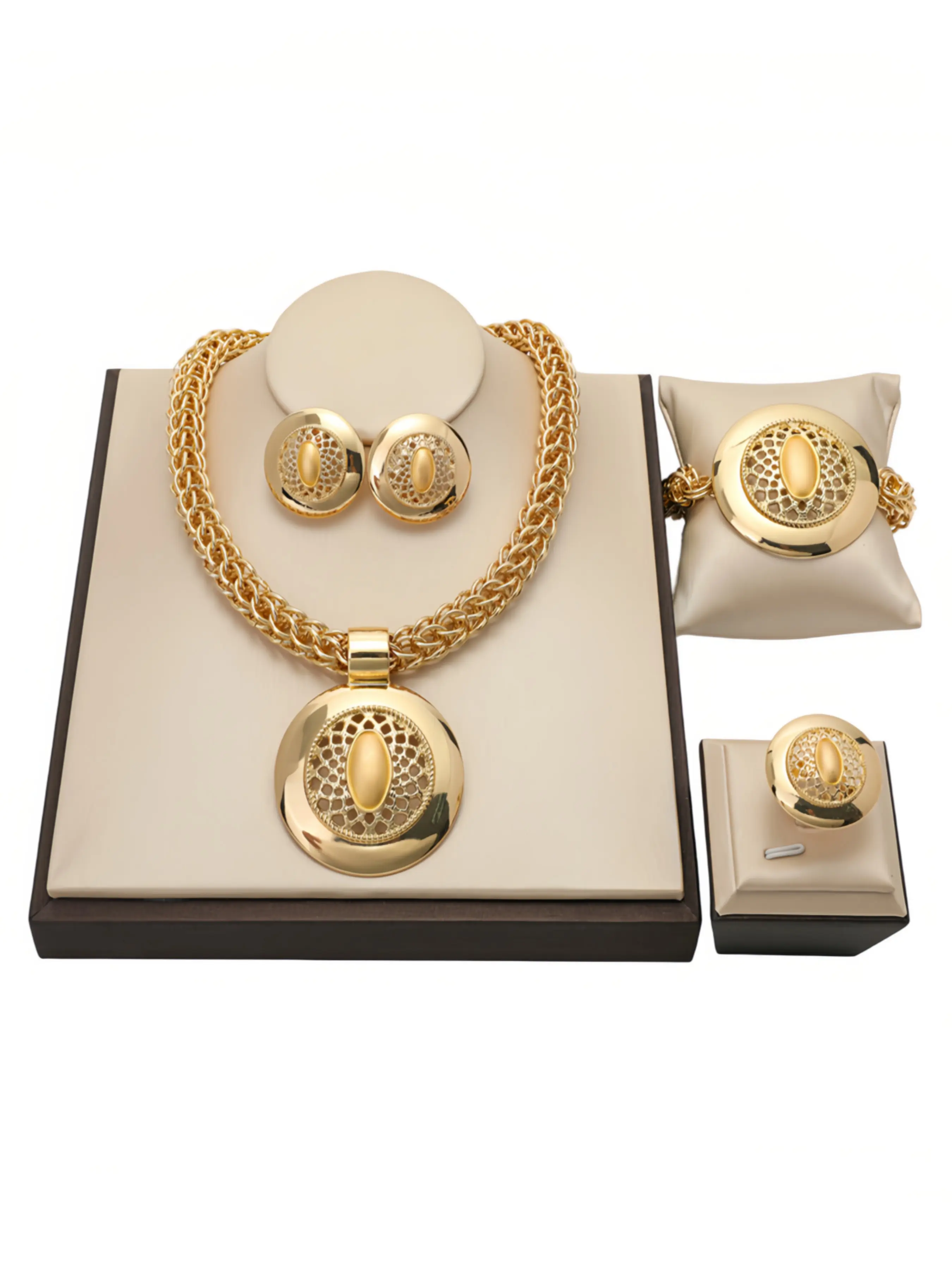 Fashion 2016 Exquisite 18k Gold plated bridal jewelry sets wholesale design statement wedding Bride Jewelry Set For Wedding Day Necklace, bracelet, ring, earrings jewellery sets Birthday Valentine's Day Gift